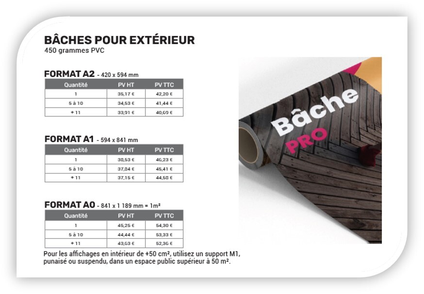 Tarifs 2025 - Bâches extérieur - Photocopies et Impressions - Office DEPOT