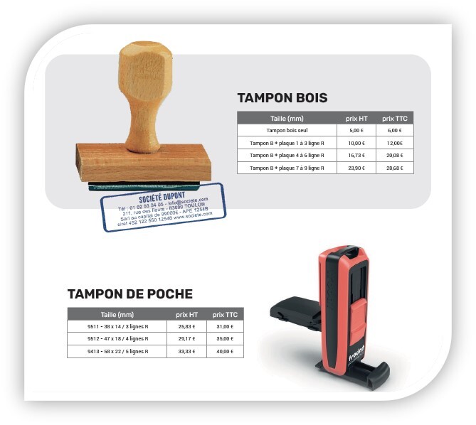 Tarifs 2025 - Tampons bois et poche - Office DEPOT